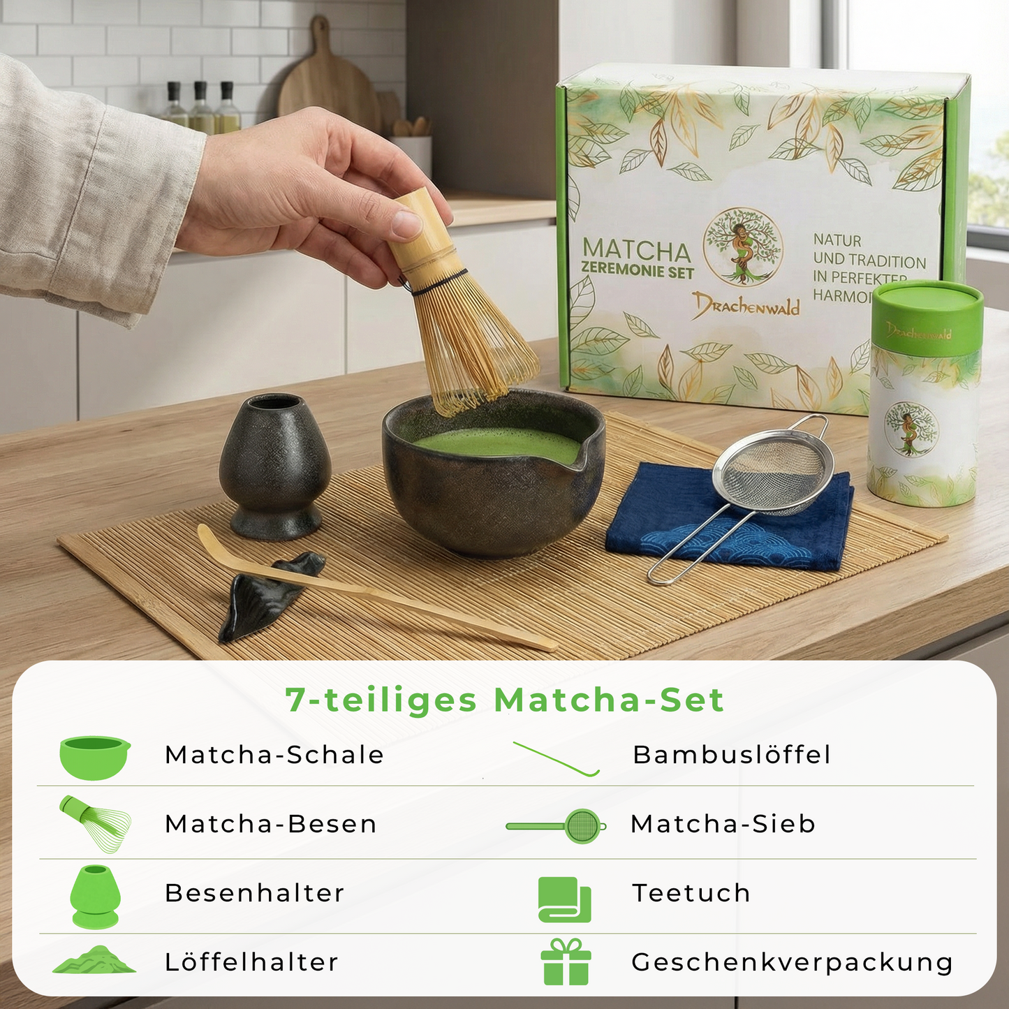 Matcha Zeremonie Set - dunkelbraun/bronze