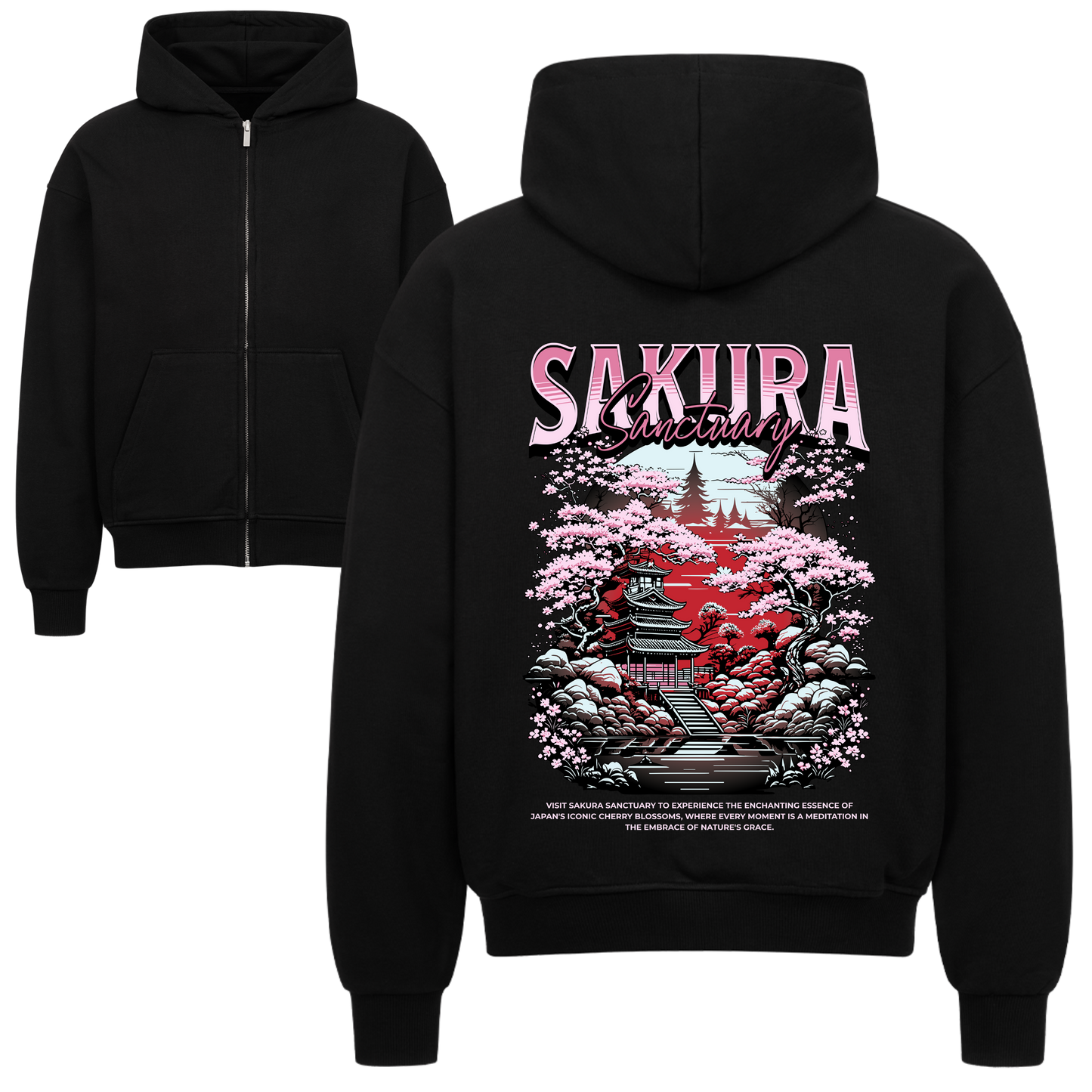 Sakura Sanctuary Oversized Zipper Hoodie