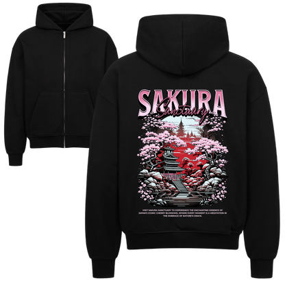 Sakura Sanctuary Oversized Zipper Hoodie