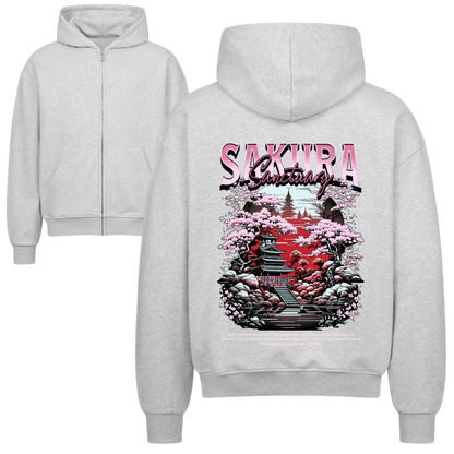 Sakura Sanctuary Oversized Zipper Hoodie